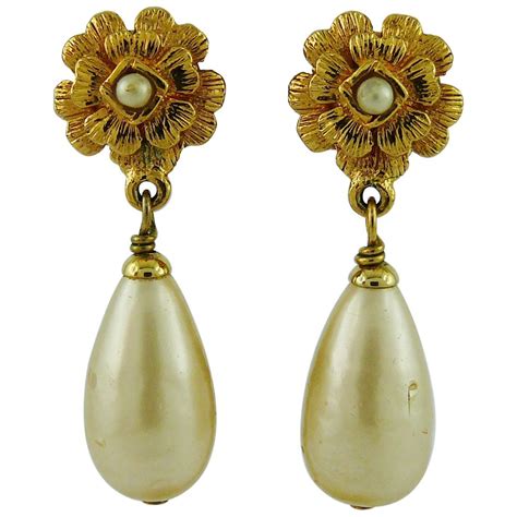 vintage chanel earrings for sale|Vintage Chanel pearl drop earrings.